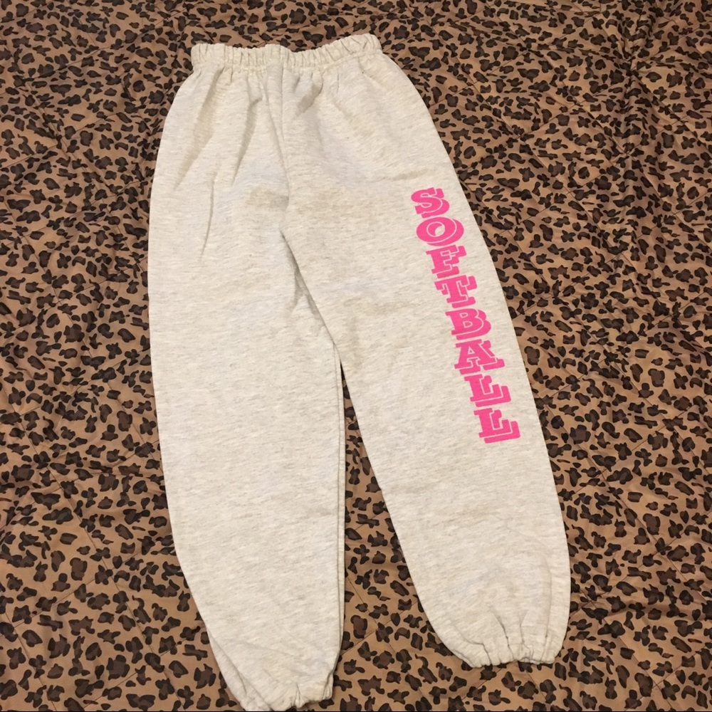 NWOT Softball themed  ash grey sweatpants